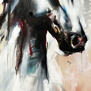 Pintura titulada "Cheval blanc" por Stéphane Juillard, Obra de arte original, Acrílico Montado en Bastidor de camilla de mad…