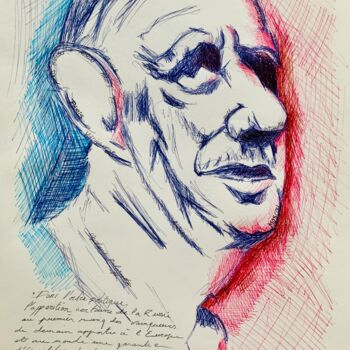 Painting titled "Charles De Gaulle" by Stéphane Palazzotto, Original Artwork, Gel pen