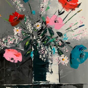 Painting titled "Bouquet de fleurs" by Stéphane Palazzotto, Original Artwork, Acrylic Mounted on Wood Stretcher frame