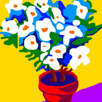 Digital Arts titled "Pot aux fleurs blan…" by Stephane Pruvot, Original Artwork, Digital Painting
