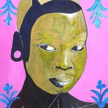 Painting titled "Tête africaine 3" by Stephane Renaud, Original Artwork, Acrylic