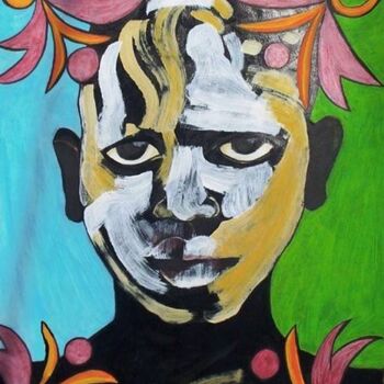Peinture intitulée "tête africaine 5" par Stephane Renaud, Œuvre d'art originale, Acrylique