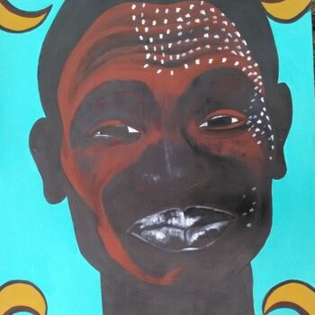 Painting titled "Tête africaine 6" by Stephane Renaud, Original Artwork, Acrylic