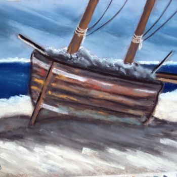 Malerei mit dem Titel "bateau sur le sable" von Stephane Thery, Original-Kunstwerk, Pastell