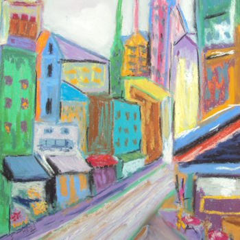 Painting titled "en ville" by Stephane Thery, Original Artwork