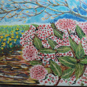 Painting titled "hortensia" by Stephane Thery, Original Artwork, Pastel