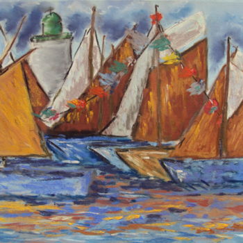 Painting titled "vieux gréments port…" by Stephane Thery, Original Artwork, Pastel