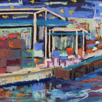 Peinture intitulée "port de marchandises" par Stephane Thery, Œuvre d'art originale, Pastel