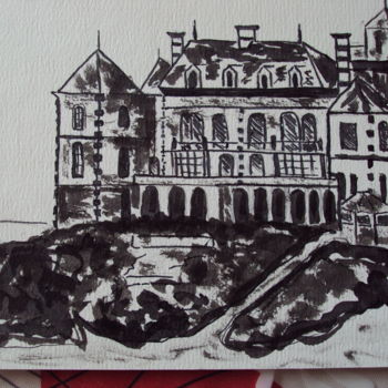 Painting titled "chateau de Penhoet" by Stephane Thery, Original Artwork, Ink