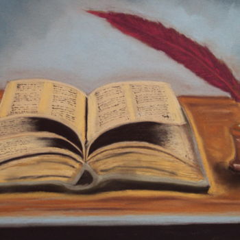 Painting titled "livre ouvert avec p…" by Stephane Thery, Original Artwork, Pastel