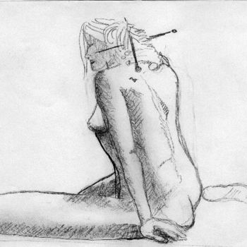 Drawing titled "femme aux  baguettes" by Steph, Original Artwork