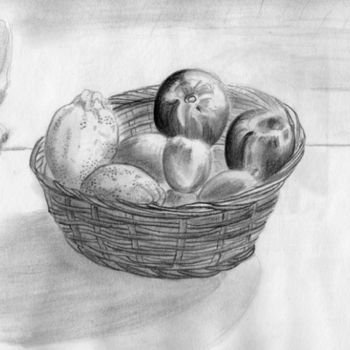 Drawing titled "corbeille de fruit" by Steph, Original Artwork