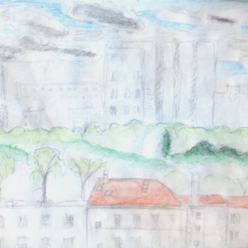 Painting titled "Vue de vincennes 2" by Steph, Original Artwork, Oil