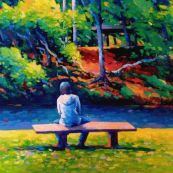 Painting titled "Repos dans la forêt" by Stéphane Le Lay, Original Artwork, Acrylic