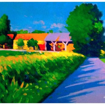 Painting titled "route-de-campagne" by Stéphane Le Lay, Original Artwork, Acrylic