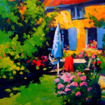 Painting titled "Maison et jardin au…" by Stéphane Le Lay, Original Artwork, Acrylic