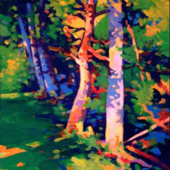 Painting titled "Groupe d'arbres en…" by Stéphane Le Lay, Original Artwork, Acrylic