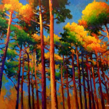 Ζωγραφική με τίτλο "Grande forêt de pins" από Stéphane Le Lay, Αυθεντικά έργα τέχνης, Ακρυλικό