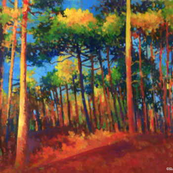 Peinture intitulée "Forêt de pins en au…" par Stéphane Le Lay, Œuvre d'art originale, Acrylique