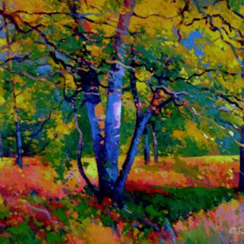 Painting titled "Clairière en automne" by Stéphane Le Lay, Original Artwork, Acrylic Mounted on Glass