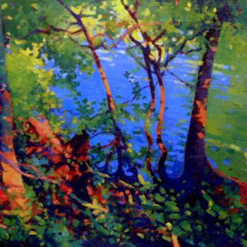 Painting titled "Arbres en bordure d…" by Stéphane Le Lay, Original Artwork, Acrylic Mounted on Other rigid panel