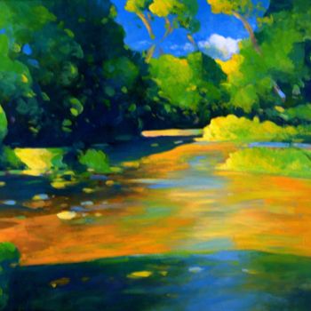 Malerei mit dem Titel "Rivière en été" von Stéphane Le Lay, Original-Kunstwerk, Acryl