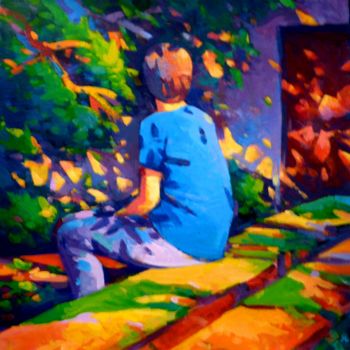 Peinture intitulée "Jeune garçon assis…" par Stéphane Le Lay, Œuvre d'art originale, Acrylique
