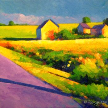Painting titled "Route de campagne a…" by Stéphane Le Lay, Original Artwork, Acrylic