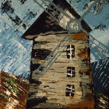 Painting titled "Le Moulin de Don Qu…" by Stéphanie Beauvais, Original Artwork, Acrylic Mounted on Wood Stretcher frame