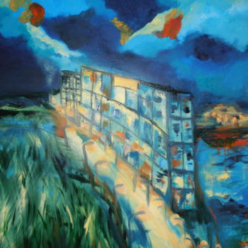 Painting titled "Sea by night" by Etteilla, Original Artwork, Oil