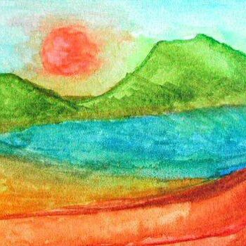 Painting titled "LE LAC" by Stéphanie Galmiche, Original Artwork, Watercolor