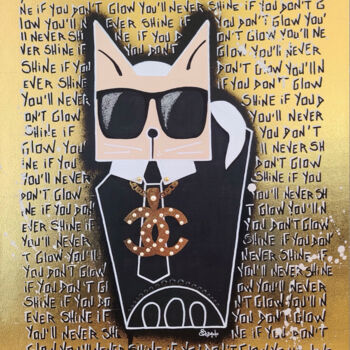 Painting titled "Cat Lagerfeld" by Stéphanie Godann, Original Artwork, Acrylic Mounted on Wood Stretcher frame