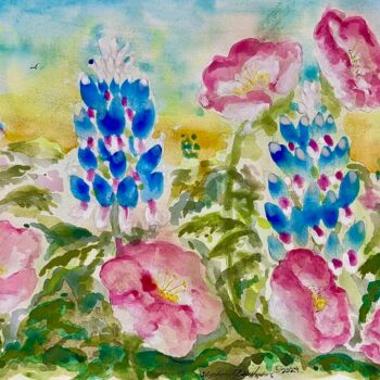 Painting titled "Texas Spring Flowers" by Stephanie Hopkins, Original Artwork, Watercolor
