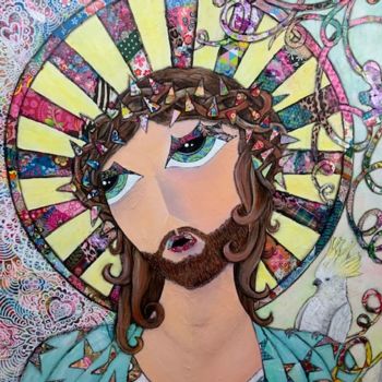 Pintura intitulada "Jésus et son cacato…" por S.Kor, Obras de arte originais, Acrílico