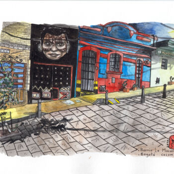 Dibujo titulada "Barrio La Macarena…" por Stéphanie Logeais (Steff), Obra de arte original, Acuarela