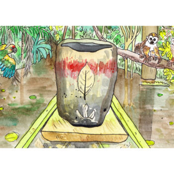 Painting titled "Taza selva" by Stéphanie Logeais (Steff), Original Artwork, Watercolor