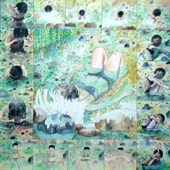제목이 "Baignade en rivière"인 그림 Stéphanie Logeais (Steff)로, 원작, 수채화
