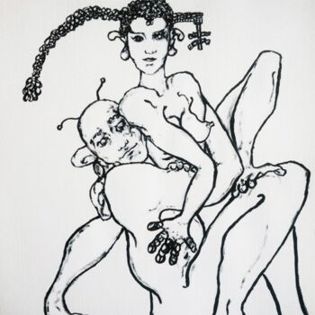 Dibujo titulada "Soutenir" por Stéphanie Mélusine, Obra de arte original, Tinta