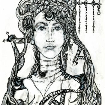 Drawing titled "la chaman" by Stéphanie Mélusine, Original Artwork, Ink