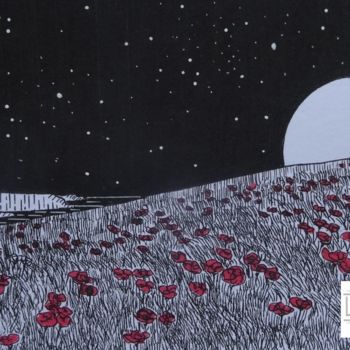 Dessin intitulée "night time poppies" par Stephanie Wright, Œuvre d'art originale, Stylo à bille