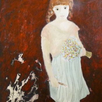 Peinture intitulée "Jeune fille aux fle…" par Stéphanie Faivre, Œuvre d'art originale