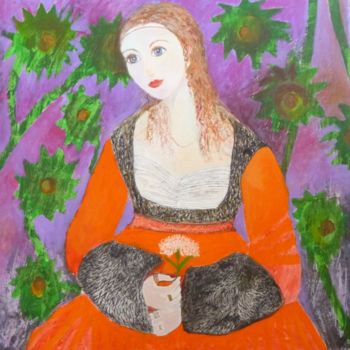 Painting titled "Jeune fille aux tou…" by Stéphanie Faivre, Original Artwork
