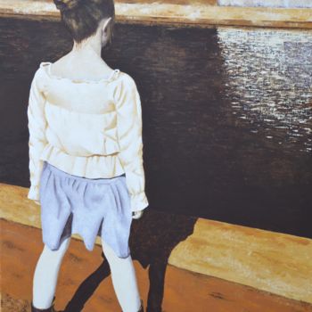 Painting titled "AU BORD DU CANAL" by Stephanie Ledroit, Original Artwork, Acrylic Mounted on Wood Stretcher frame