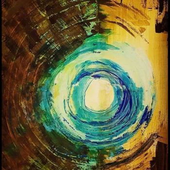 Painting titled "Oxidation blue ball" by Stephan Janssens, Original Artwork, Acrylic Mounted on Wood Stretcher frame