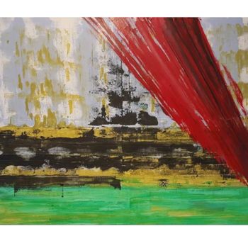Painting titled "Bold red line in ab…" by Stephan Janssens, Original Artwork, Lacquer Mounted on Wood Stretcher frame