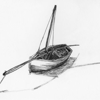 Drawing titled "Sail Boat" by Stephany, Original Artwork, Ballpoint pen