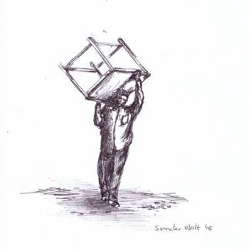 Desenho intitulada "Man Carrying Table" por Stephany, Obras de arte originais, Canetac de aerossol