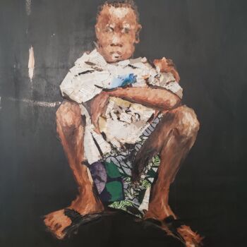 Painting titled "ghetto child" by Stephen Aifegha, Original Artwork, Acrylic