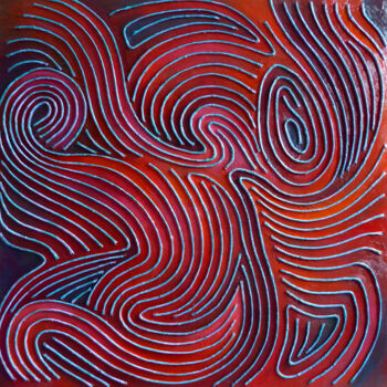 Malerei mit dem Titel "RELIEF: RED SWIRL" von Stephen Conroy, Original-Kunstwerk, Acryl
