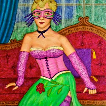 Painting titled "Masked Diva - Ingeb…" by Stephen Warde Anderson, Original Artwork, Acrylic Mounted on Other rigid panel